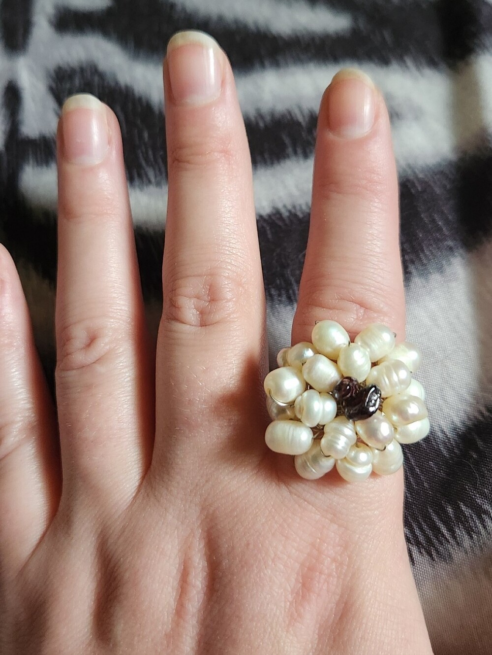 Adjustable Genuine Pearl Cluster Ring